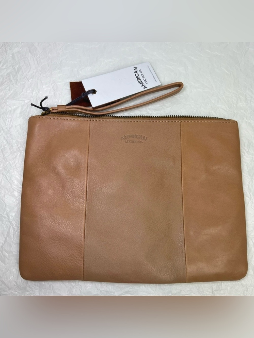 American Leather Monogram T Zip Clutch Wristlet Brown Leather  NWT - Picture 2 of 6